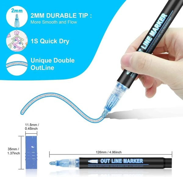12pcs Outline Marker Highlighter Pens for Drawing & Doodling