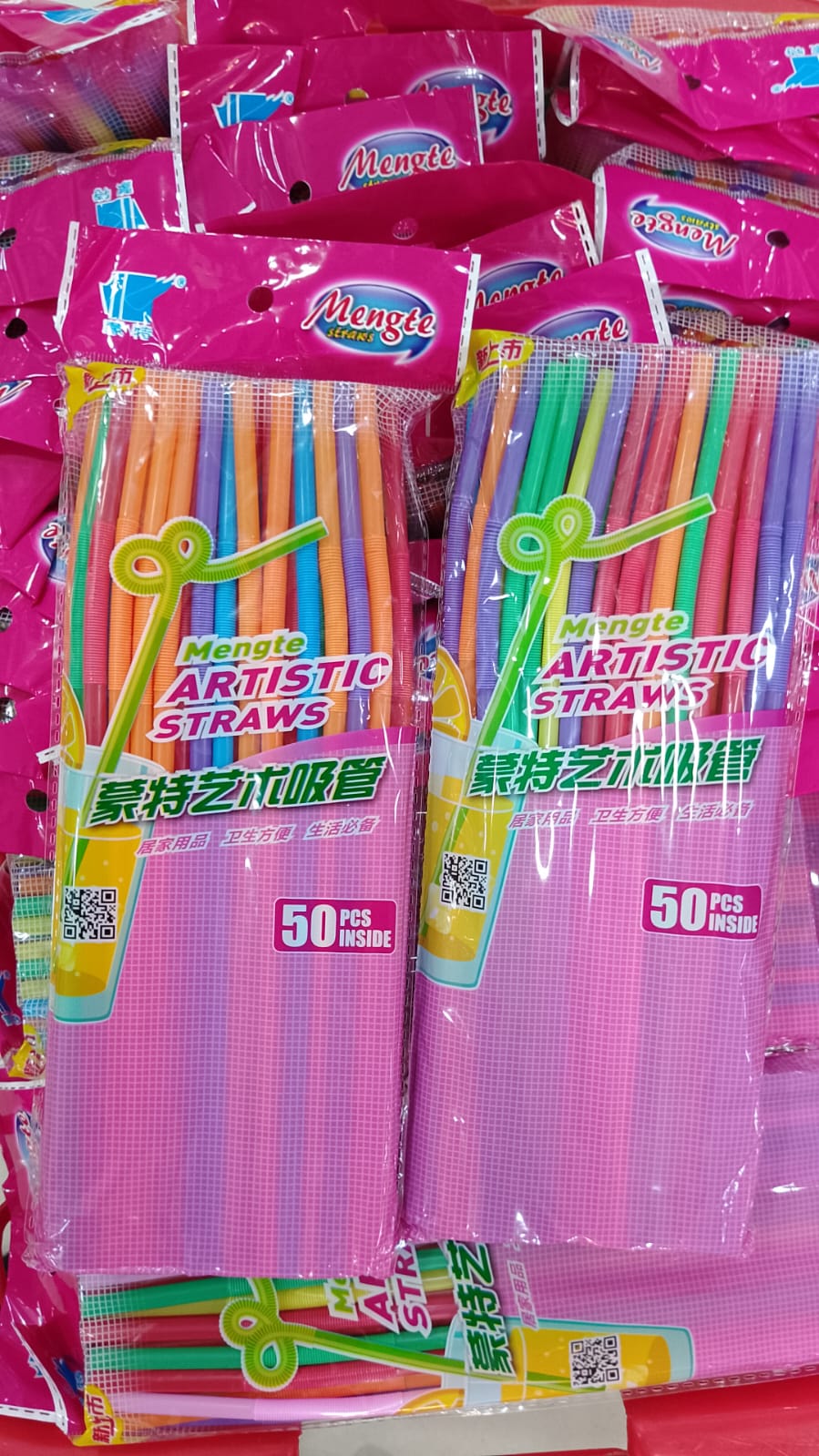 Pack of 50 colorful flexible bendy drinking straws for parties, smoothies, juices, and fun everyday use