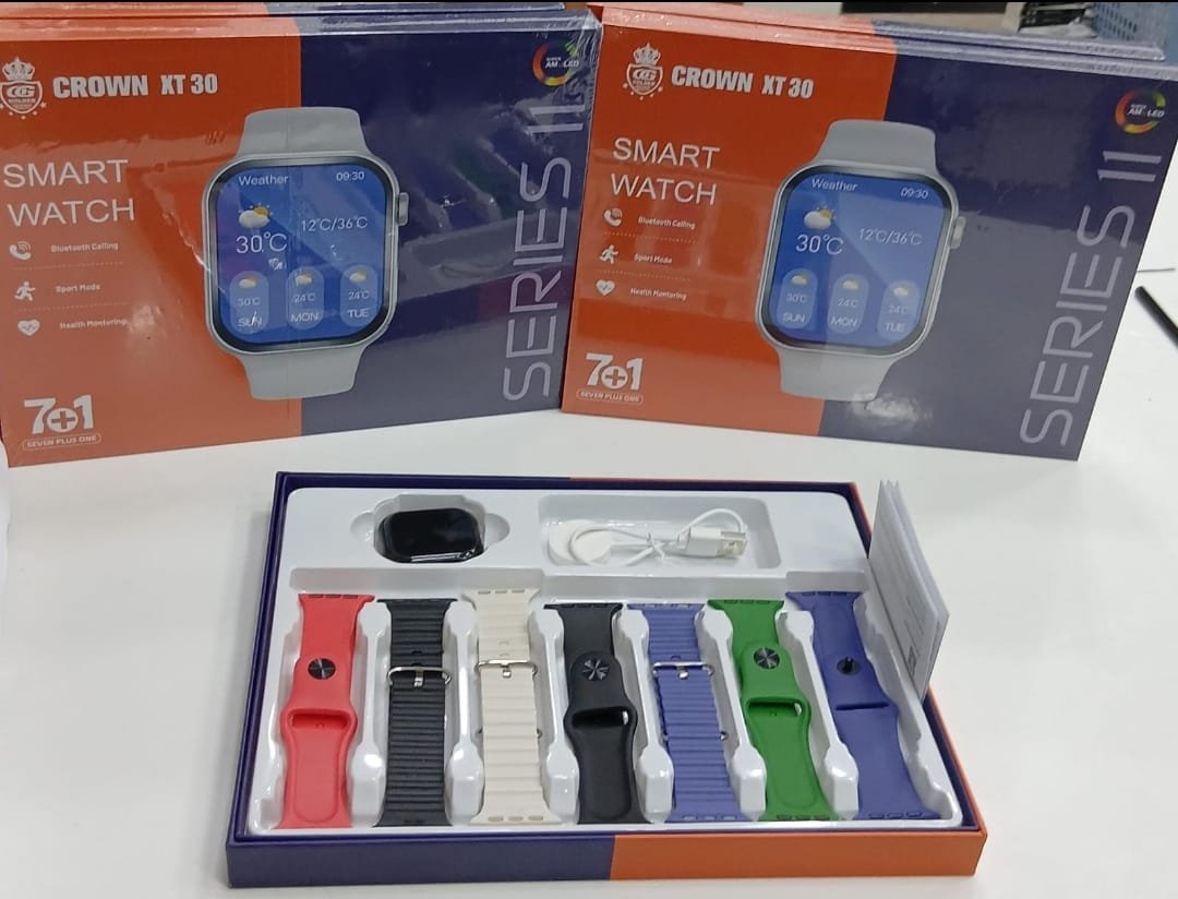 Crown XT30 Series 11 (7+1) Smart Watch Ð HD display, Bluetooth calling, advance health tracking, multi-strap combo smartwatch