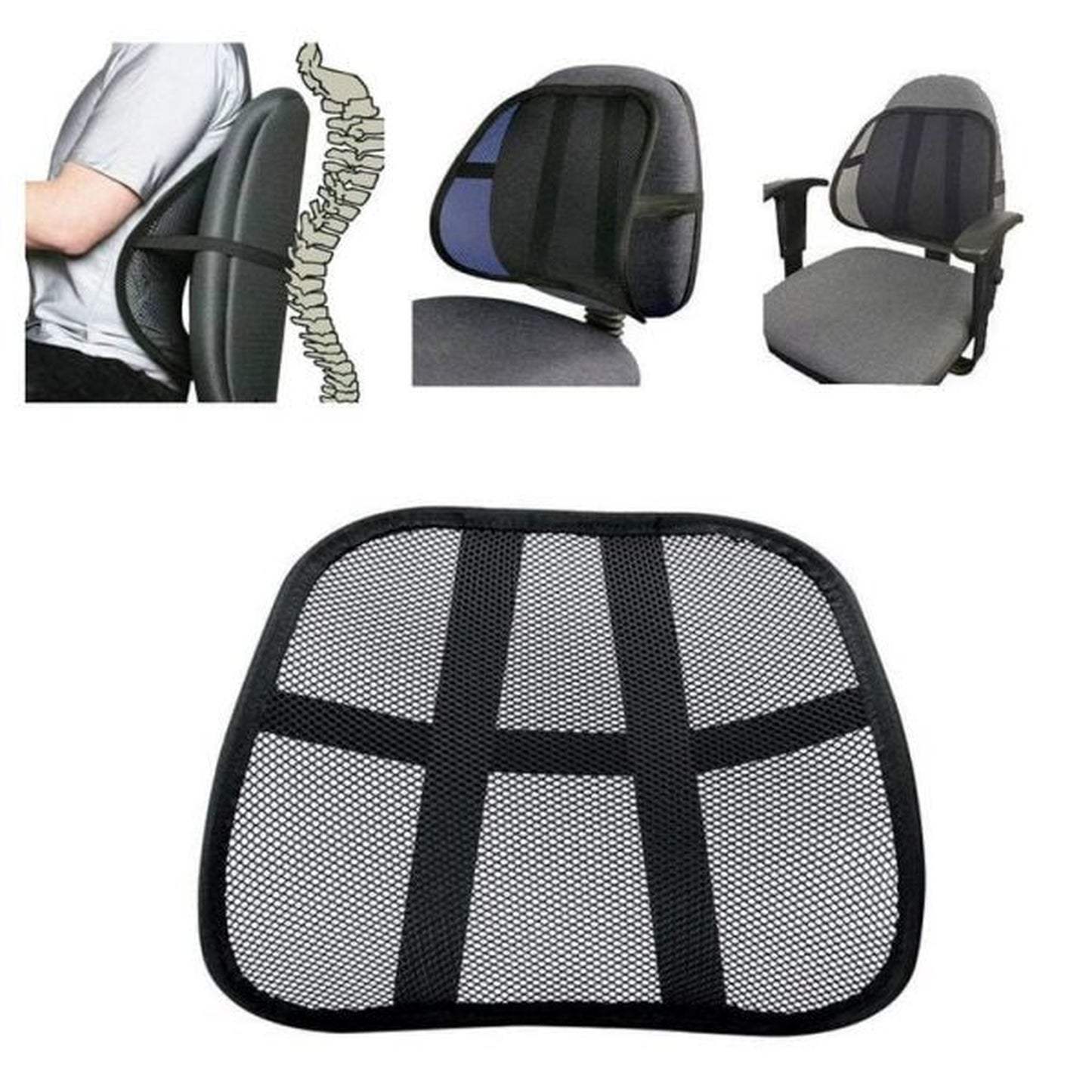 Chair Back Rest with Lumbar Support - Mesh Cushion Pad for Car Seat, Home, Office Chair