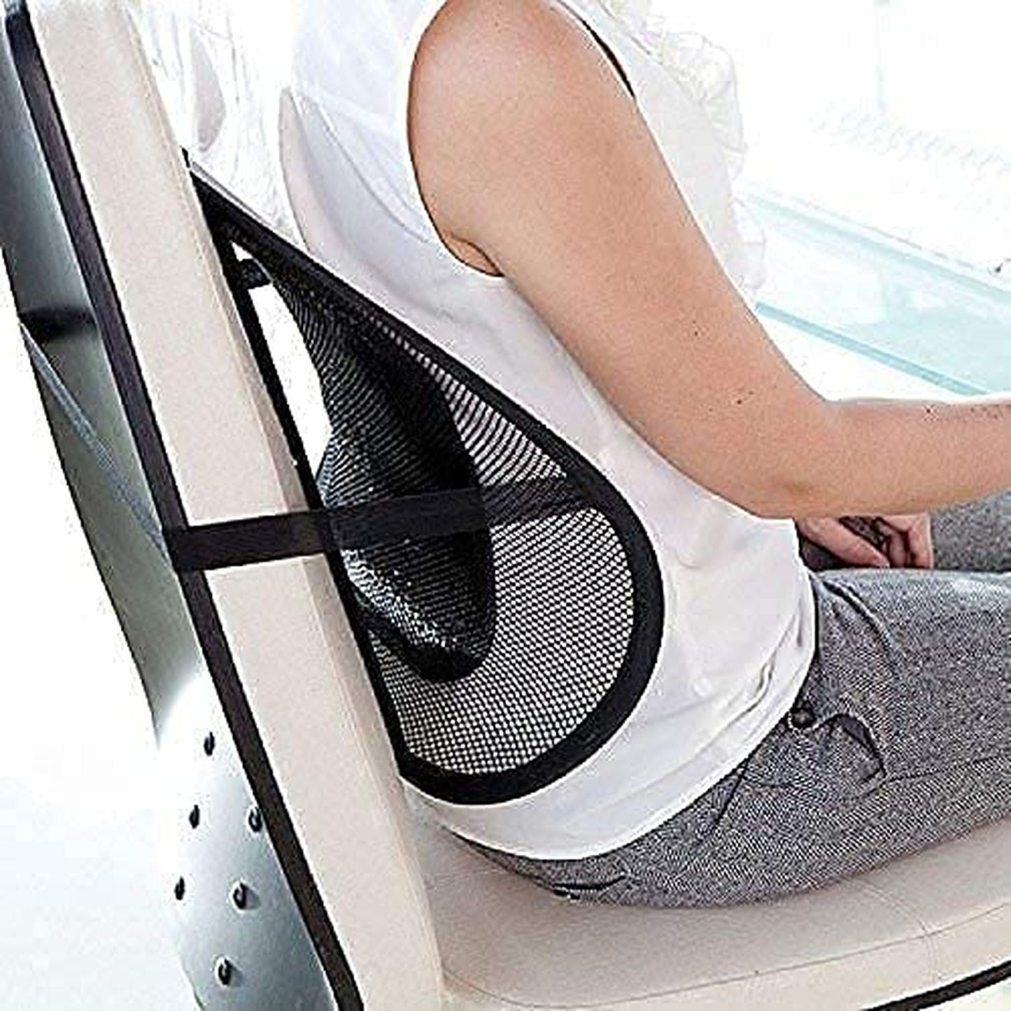 Chair Back Rest with Lumbar Support - Mesh Cushion Pad for Car Seat, Home, Office Chair
