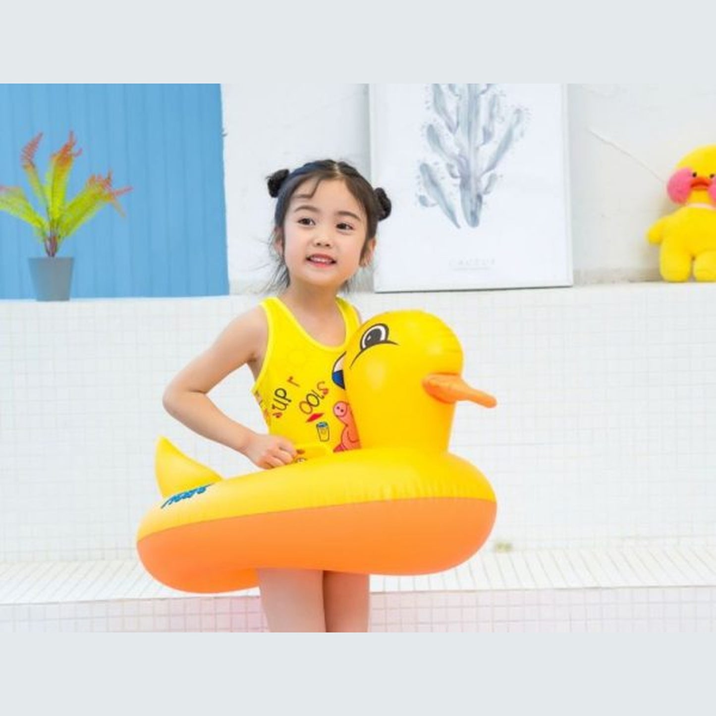 Duck Baby Float Tube - Inflatable Yellow Duck Pool Seat for Toddlers - Kids Swim Ring, Children Floating Boat