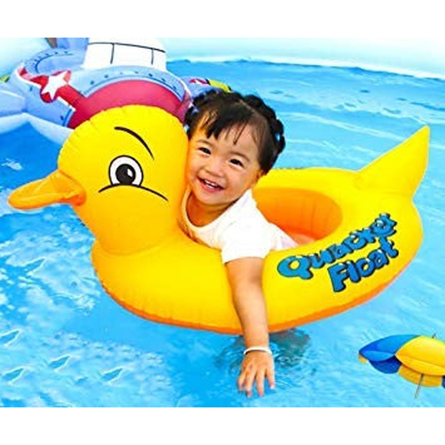 Duck Baby Float Tube - Inflatable Yellow Duck Pool Seat for Toddlers - Kids Swim Ring, Children Floating Boat