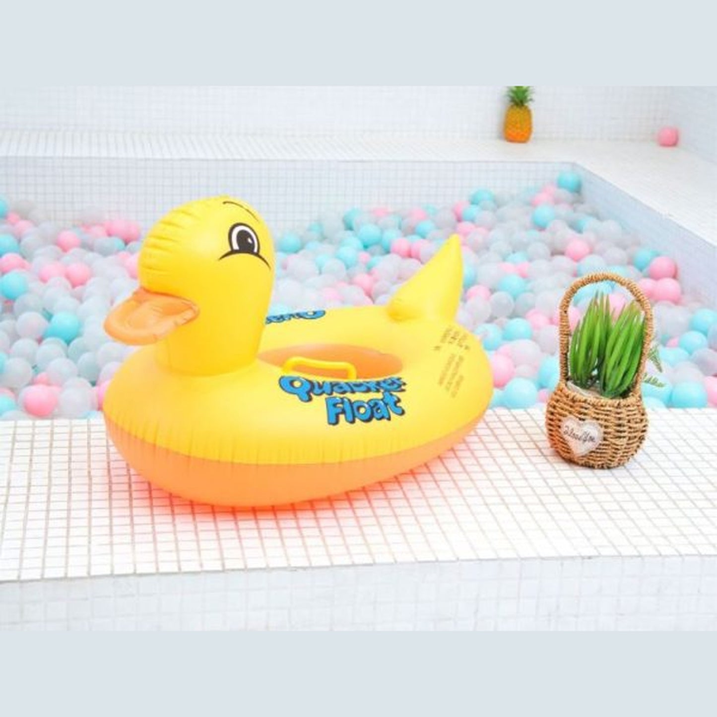 Duck Baby Float Tube - Inflatable Yellow Duck Pool Seat for Toddlers - Kids Swim Ring, Children Floating Boat