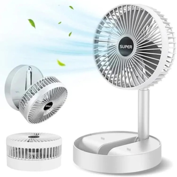 Folding Telescopic Floor Fan Silent & Adjustable | USB Rechargeable Desktop Fan for Home, Office, Bedroom & School (Random Color)