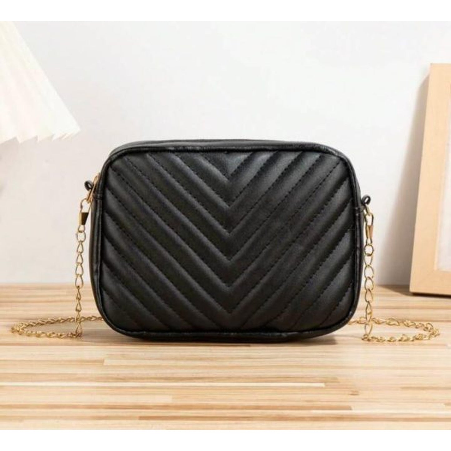 Stylish Horizontal Square Shoulder Bag | Premium PU Leather for Girls & Women (Black)