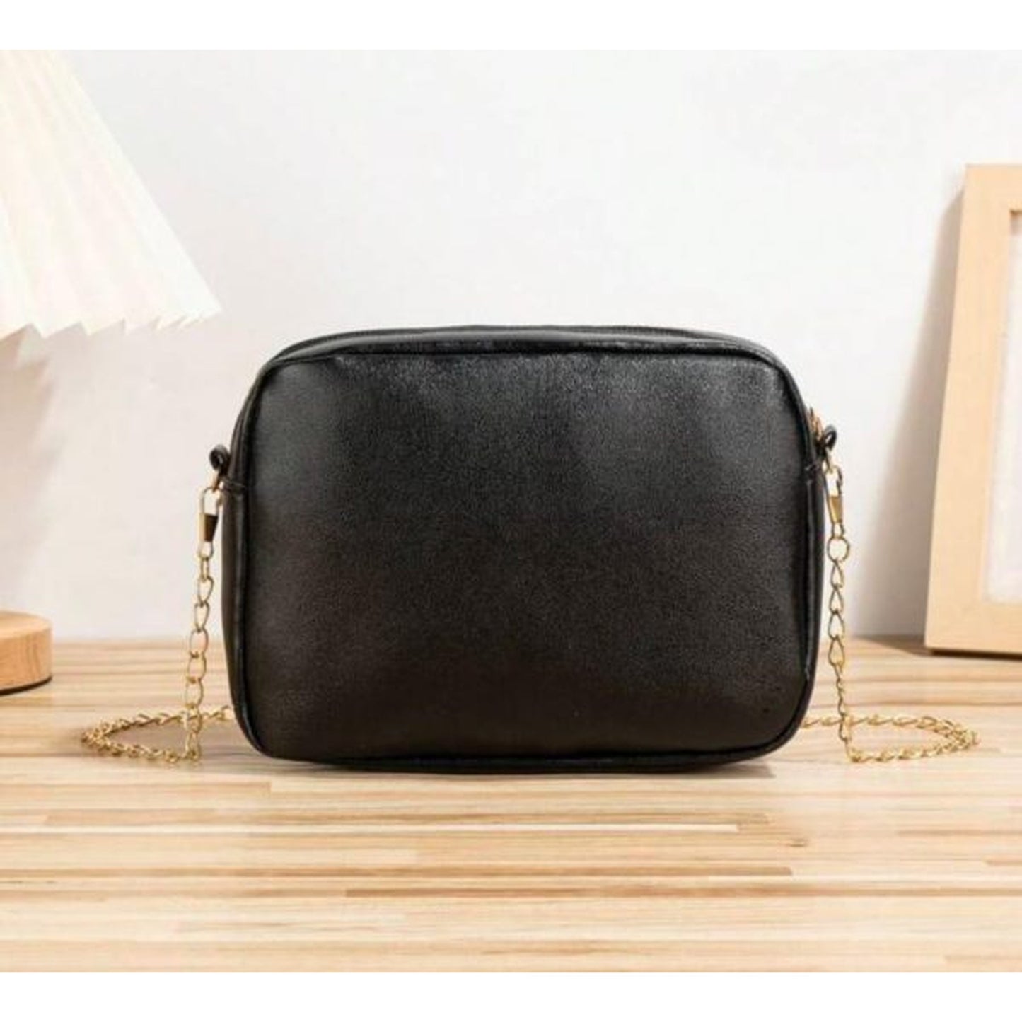 Stylish Horizontal Square Shoulder Bag | Premium PU Leather for Girls & Women (Black)