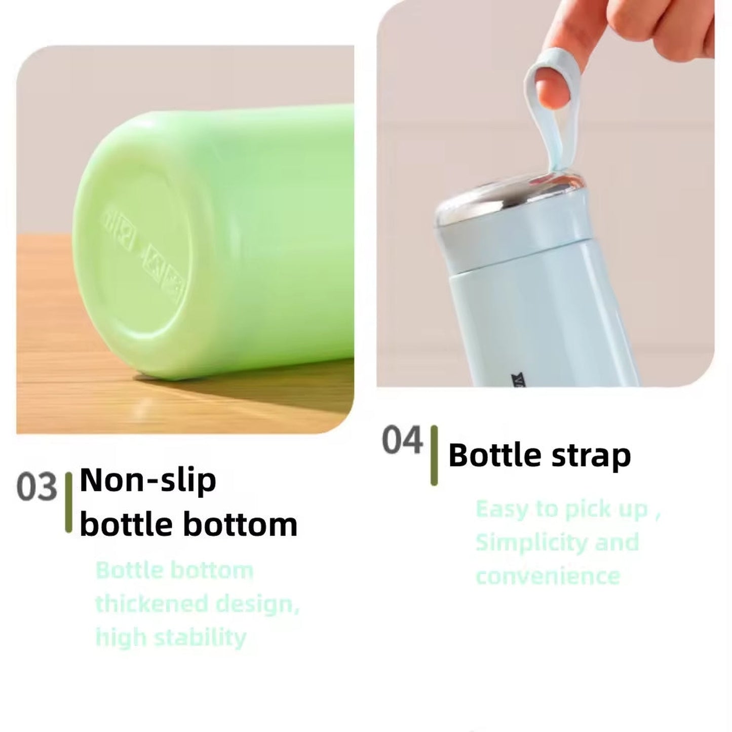 Nice Glass Bottle Water, Mini Flask Bottle With Vaccum Flask And Loop, Temperature Resistant, For Hot & Cold Water, Milk, Lassi, Juice,smoothie, Detox Water 400ml (Random Color)