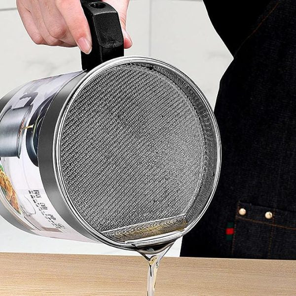 Oil Storage & Filtration Pot with Lid | Kitchen Fryer Oil Filter Jug | 1.4L Capacity | Box Packed | Convenient Handle for Easy Use