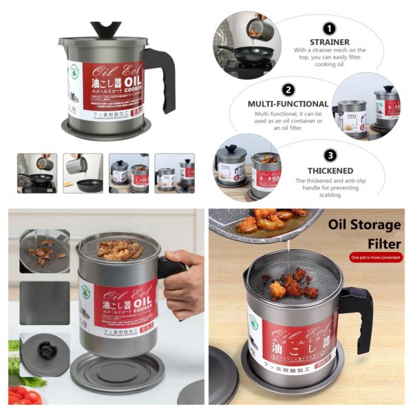 Oil Storage & Filtration Pot with Lid | Kitchen Fryer Oil Filter Jug | 1.4L Capacity | Box Packed | Convenient Handle for Easy Use