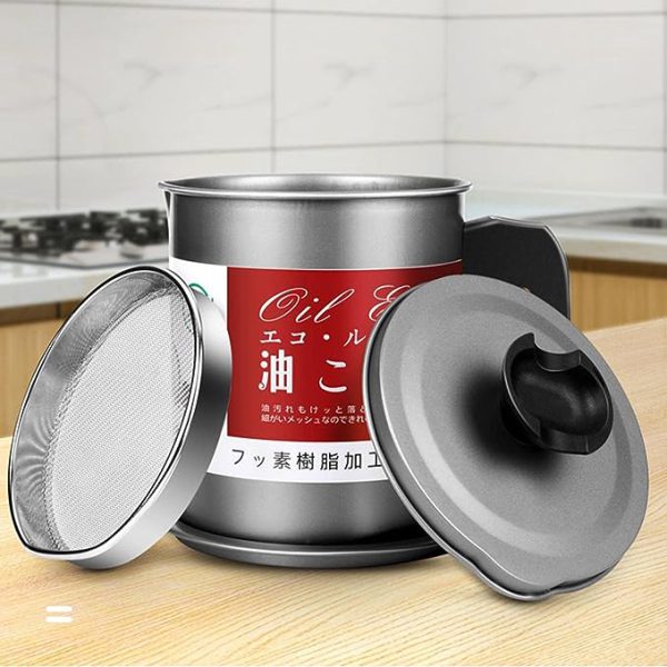 Oil Storage & Filtration Pot with Lid | Kitchen Fryer Oil Filter Jug | 1.4L Capacity | Box Packed | Convenient Handle for Easy Use