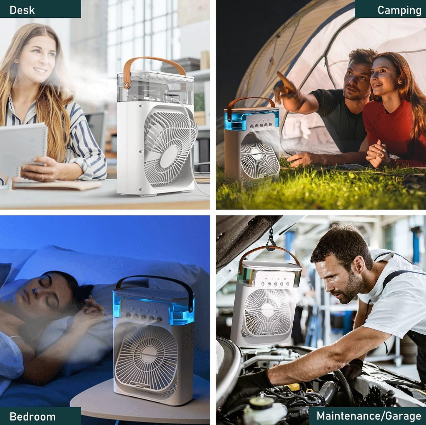 Portable USB Air Conditioner Fan with LED Night Light, Fine Mist, & Humidifier