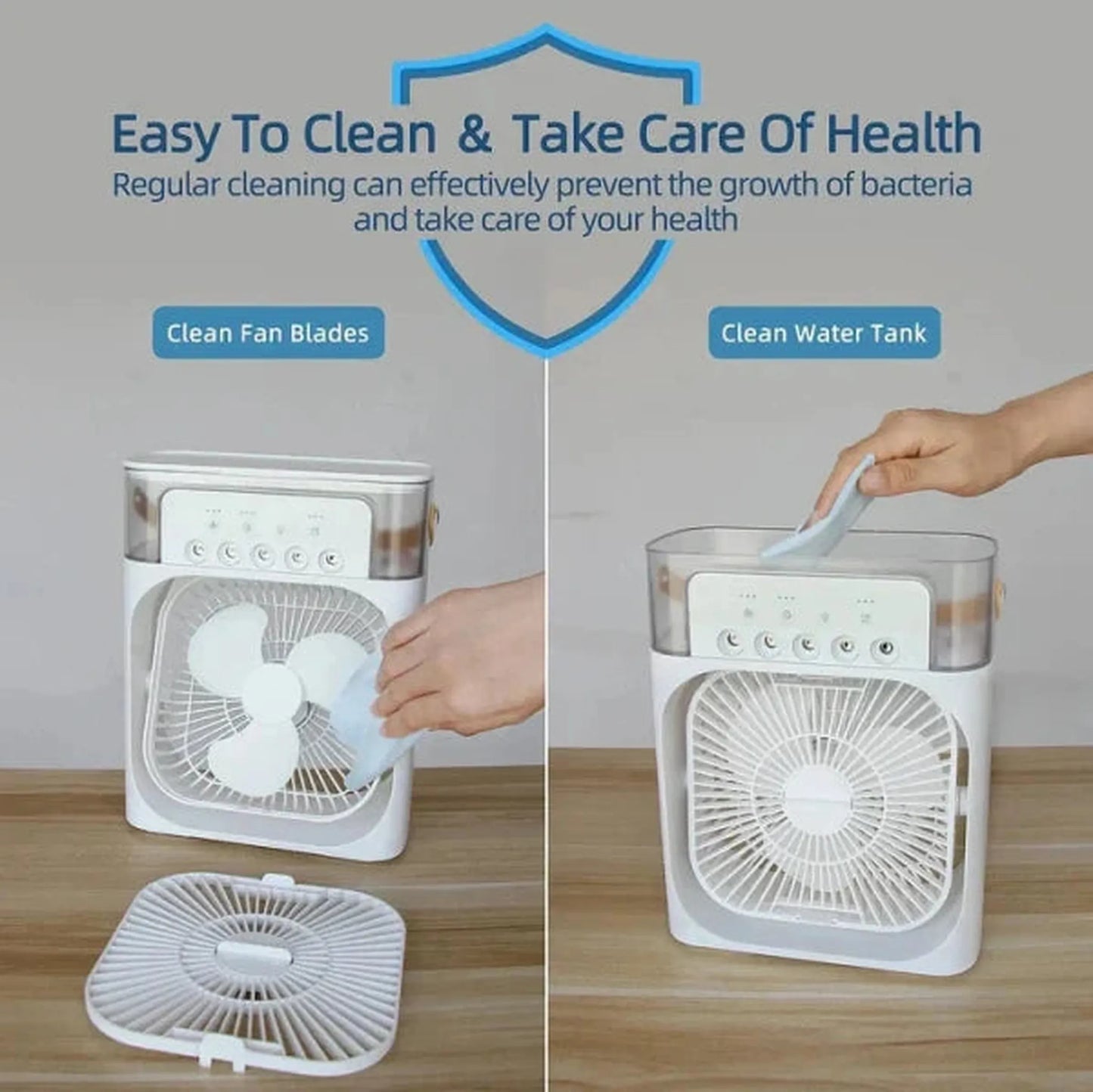 Portable USB Air Conditioner Fan with LED Night Light, Fine Mist, & Humidifier