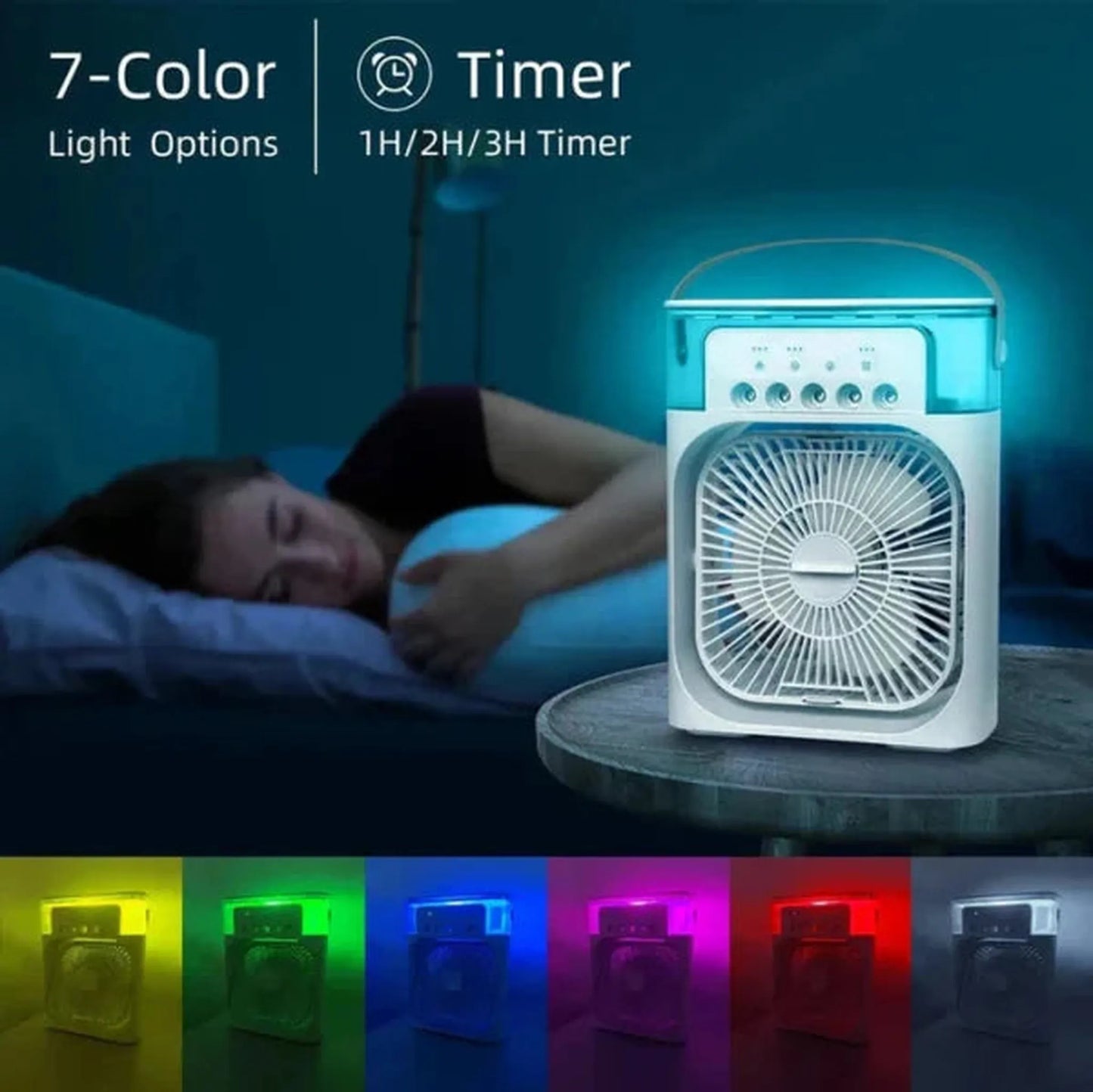 Portable USB Air Conditioner Fan with LED Night Light, Fine Mist, & Humidifier