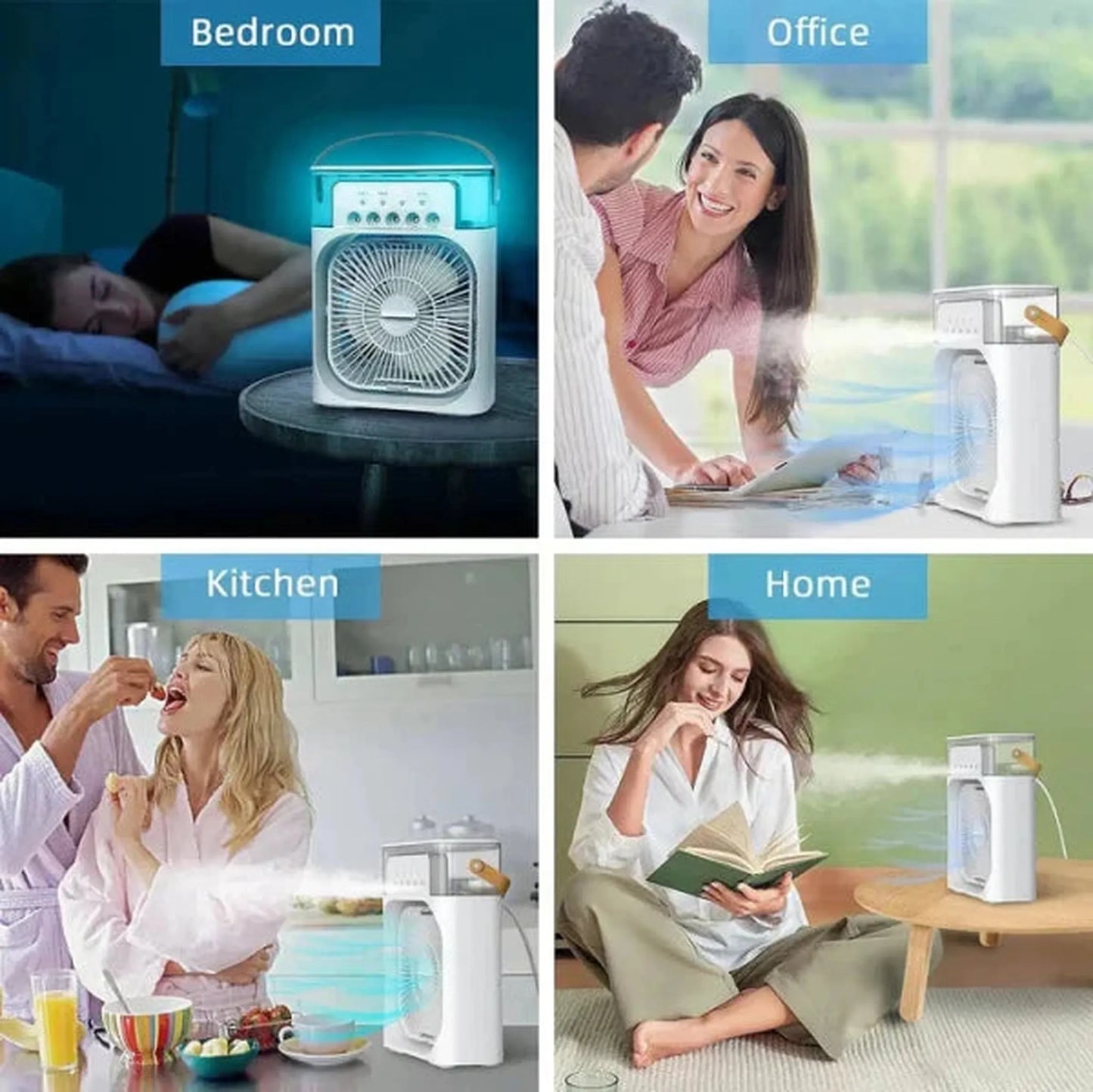 Portable USB Air Conditioner Fan with LED Night Light, Fine Mist, & Humidifier