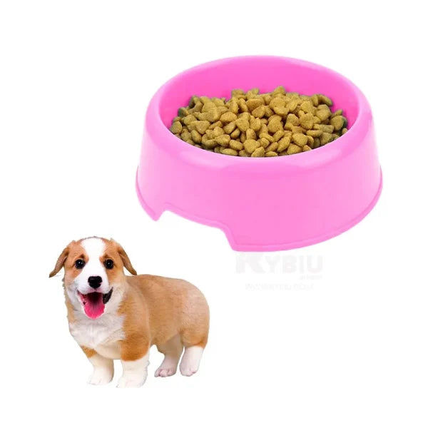Round Pet Food Bowl 8-Inch | Durable Plastic Feeder for Dogs & Cats | Non-Slip & Easy to Clean (Random Colors)
