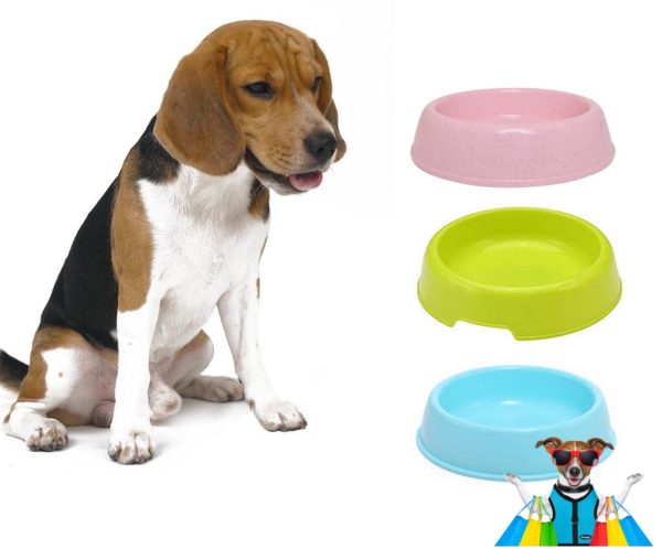 Round Pet Food Bowl 8-Inch | Durable Plastic Feeder for Dogs & Cats | Non-Slip & Easy to Clean (Random Colors)