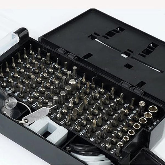 115-piece magnetic stainless steel screwdriver set with precision bits for electronics, furniture, and home repairs