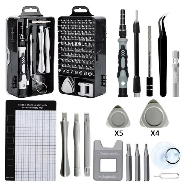 115-piece magnetic stainless steel screwdriver set with precision bits for electronics, furniture, and home repairs