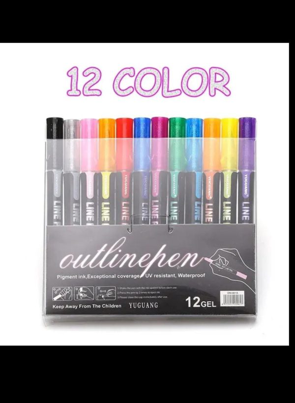 12pcs Outline Marker Highlighter Pens for Drawing & Doodling
