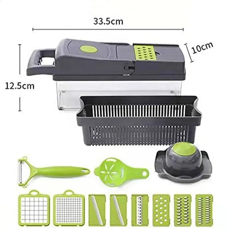 16-in-1 Multifunction Vegetable Chopper Ð sharp stainless steel blades, colander, and storage container for easy food prep
