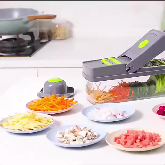 16-in-1 Multifunction Vegetable Chopper Ð sharp stainless steel blades, colander, and storage container for easy food prep