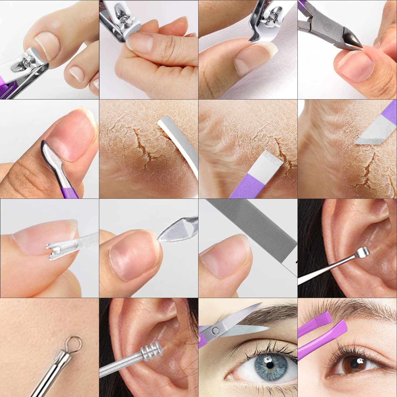 16-in-1 professional nail care kit with stainless steel tools for manicure, pedicure, grooming, and travel use.