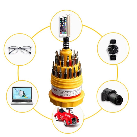 31-piece stainless steel screwdriver set with multiple sizes in a compact case for home, DIY, and electronics repair