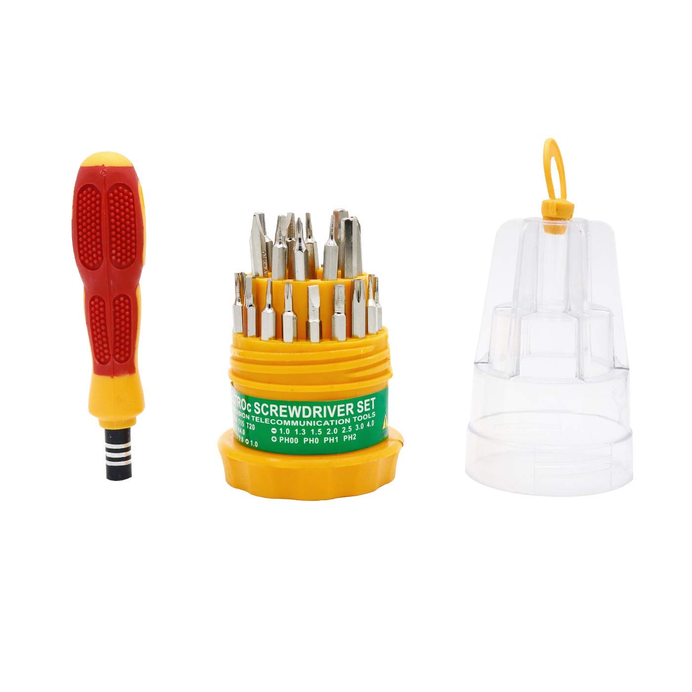 31-piece stainless steel screwdriver set with multiple sizes in a compact case for home, DIY, and electronics repair
