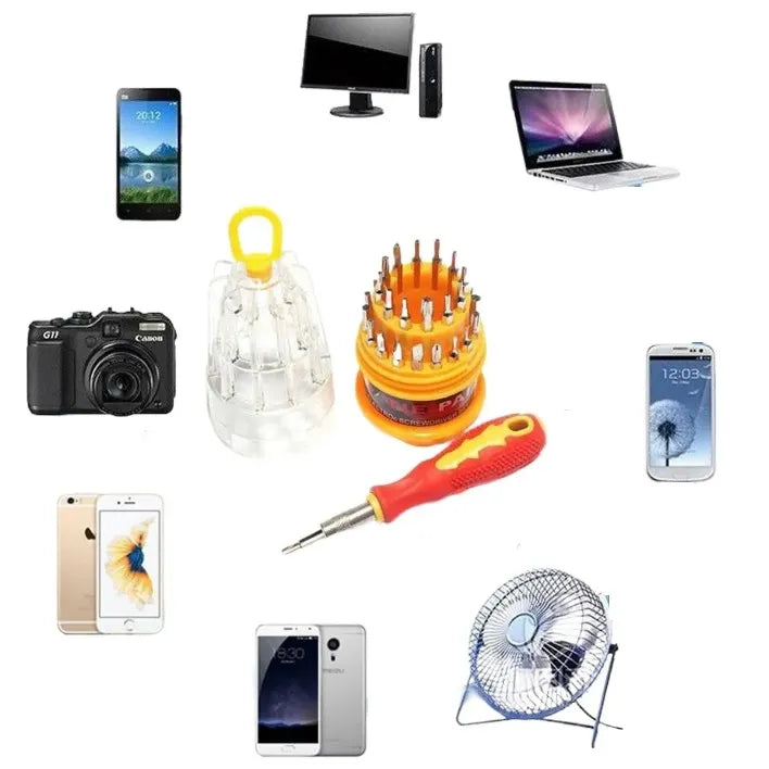 31-piece stainless steel screwdriver set with multiple sizes in a compact case for home, DIY, and electronics repair