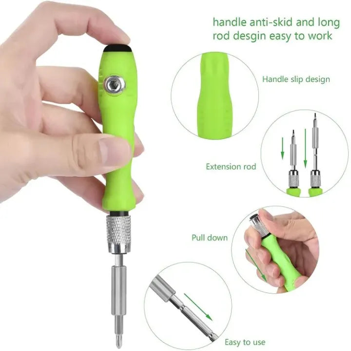 32-in-1 precision screwdriver set with magnetic bits for electronics, watches, laptops, and home repair tasks.