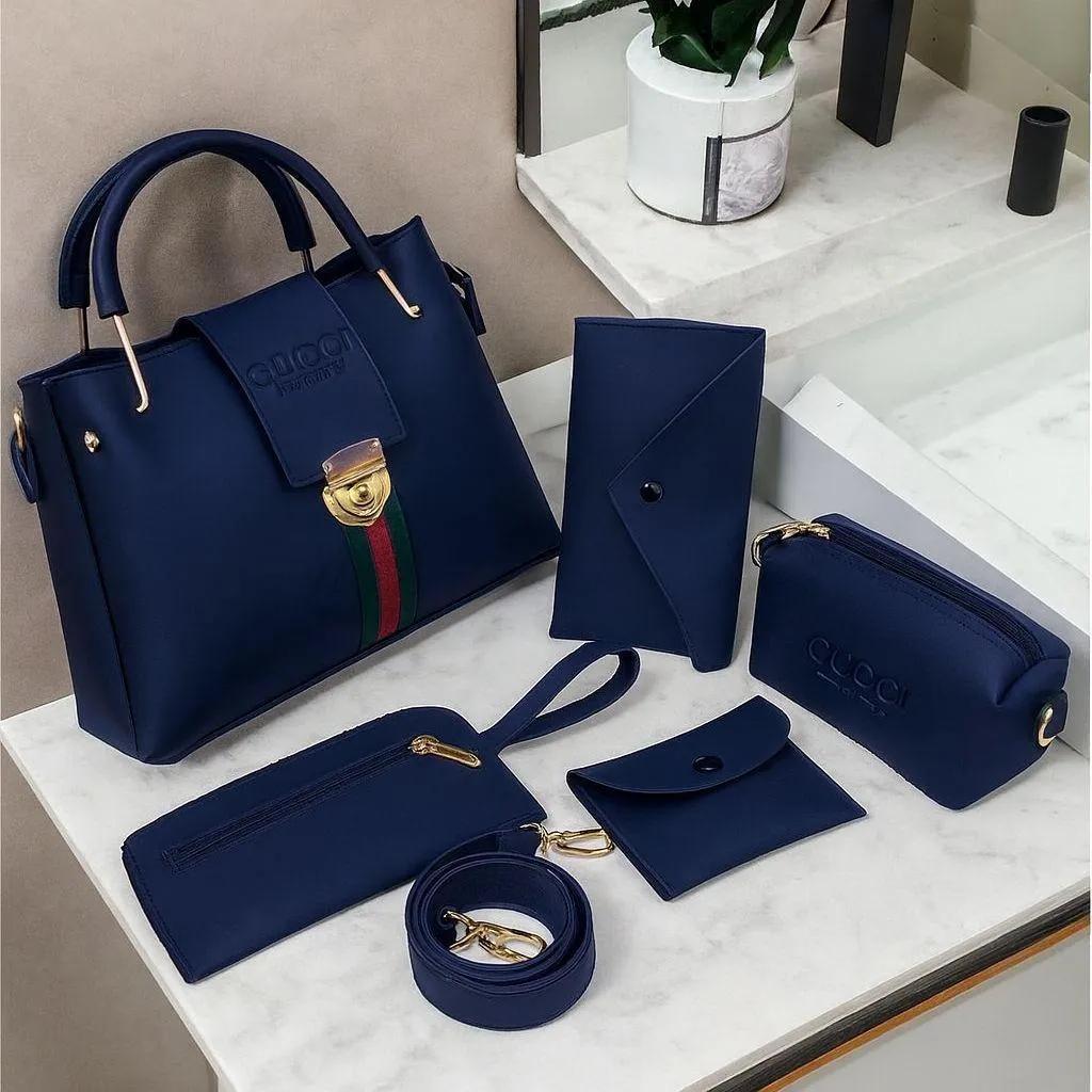 5-piece women's handbag set including tote, shoulder, crossbody, clutch, and wallet in stylish durable artificial leather