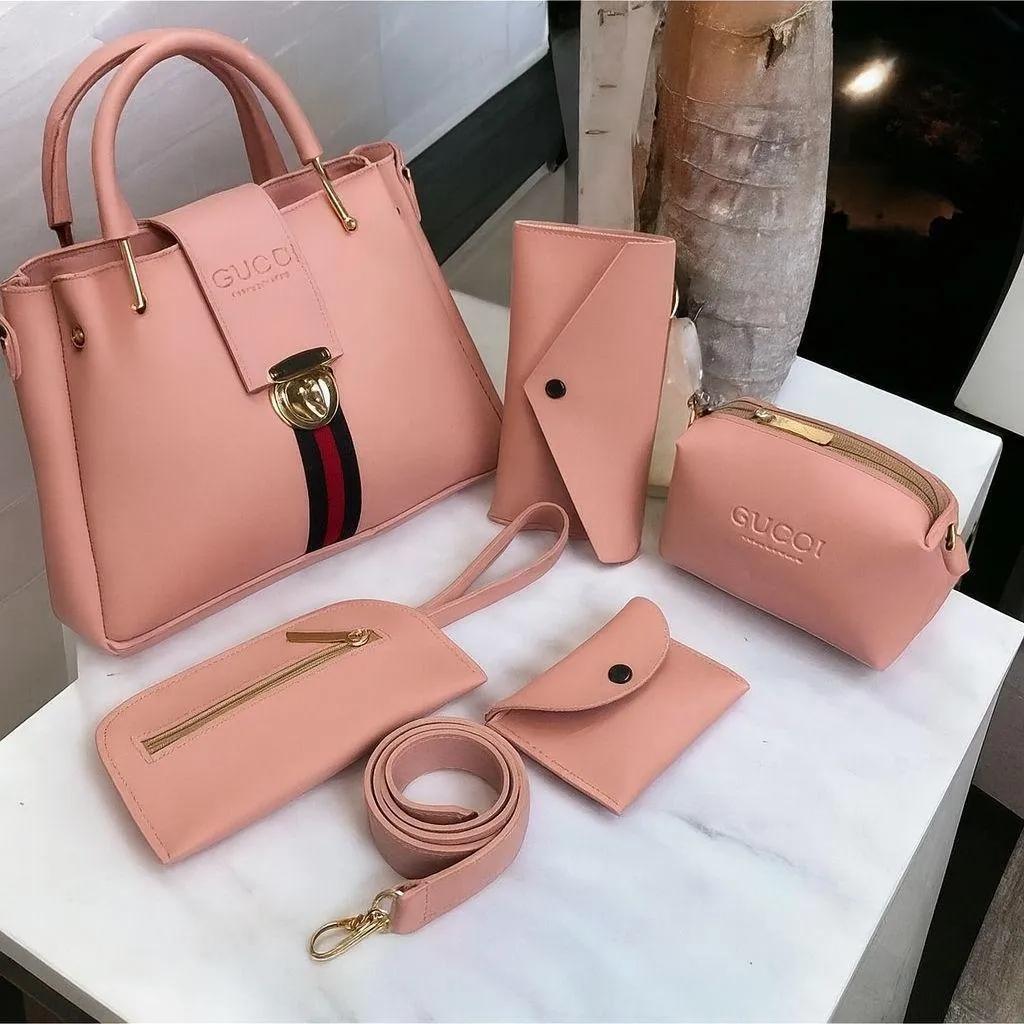 5-piece women's handbag set including tote, shoulder, crossbody, clutch, and wallet in stylish durable artificial leather