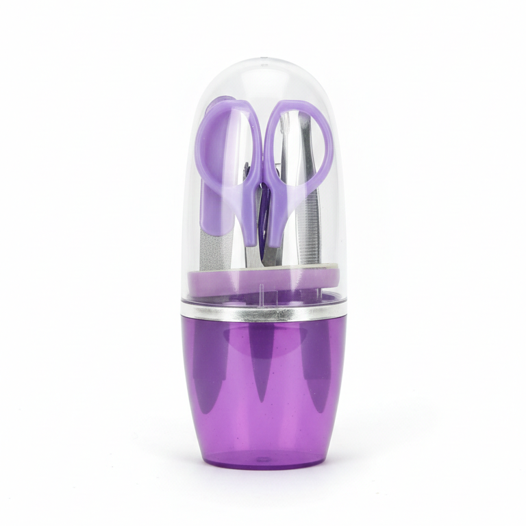 5-piece spa manicure set with compact travel case, essential nail care tools for home, office, and travel use.