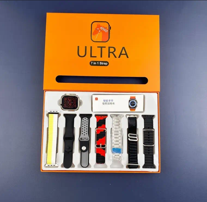 7-in-1 ultra smartwatch with 2.0in HD display, Bluetooth calling, GPS, heart rate and sleep tracking, wireless charging.