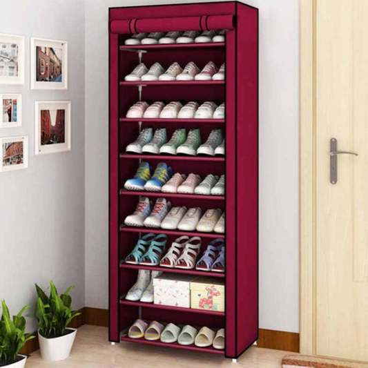 9-layer portable shoe rack, waterproof and dustproof, non-woven storage cabinet for organized footwear (random color).