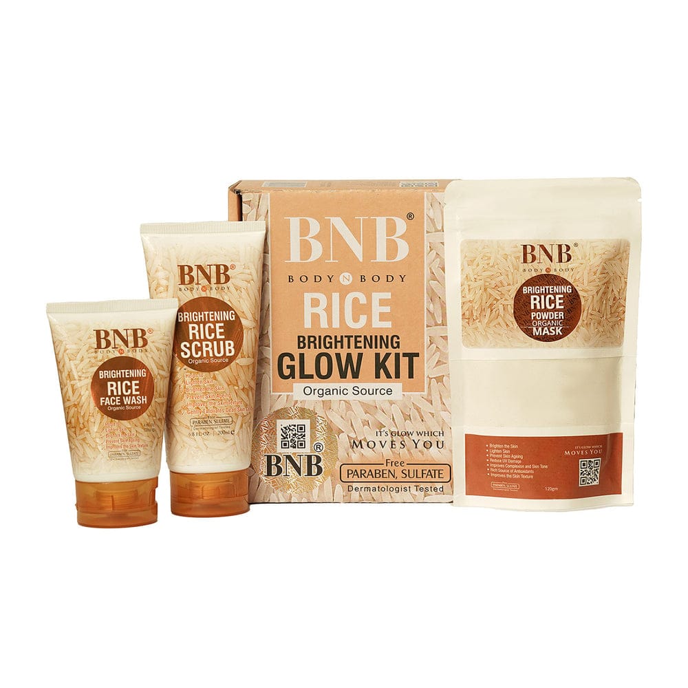 BNB 3-In-1 Rice Extract Skincare Kit for brightening, hydrating, and repairing skin with gentle daily use formula