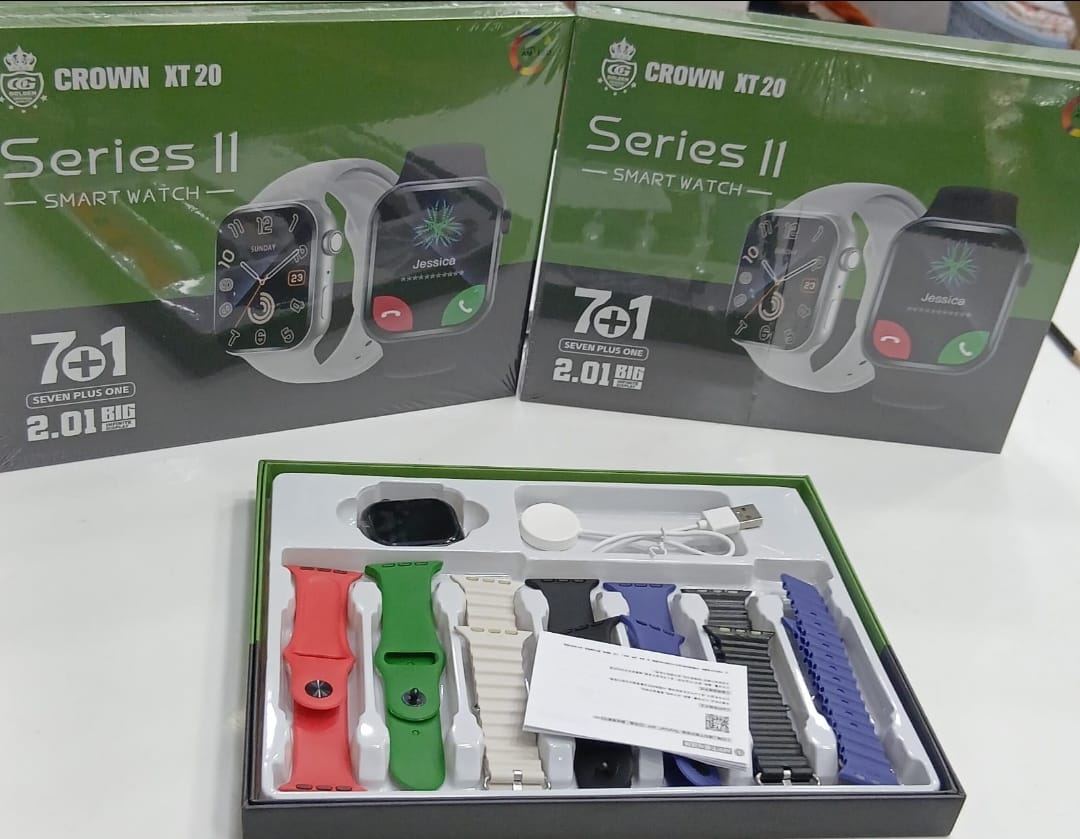 CROWN XT20 Series II Smart Watch 7+1 Combo 2.01Ó HD display, Bluetooth calling, 7 straps, stylish multi-function smartwatch