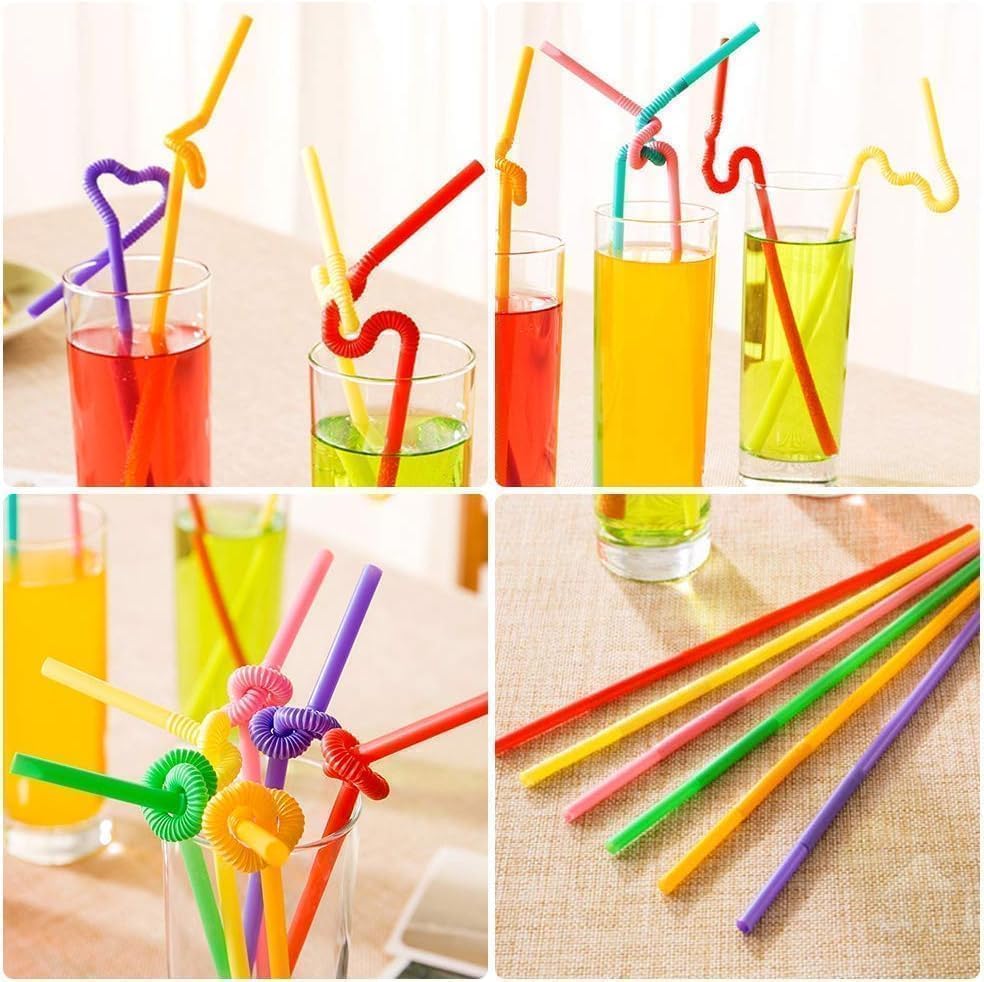 Pack of 50 colorful flexible bendy drinking straws for parties, smoothies, juices, and fun everyday use