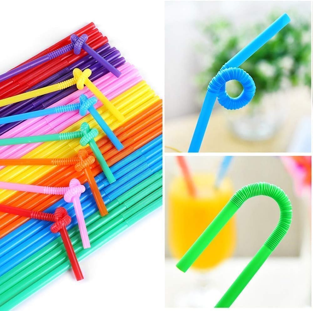 Pack of 50 colorful flexible bendy drinking straws for parties, smoothies, juices, and fun everyday use