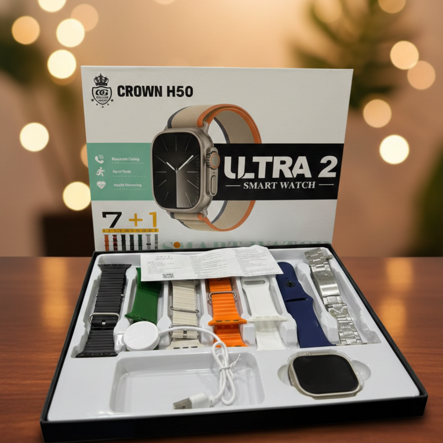 Crown H50 Ultra 2 Smart Watch HD display, Bluetooth calling, health monitoring, multi-sports modes, stylish for men & women