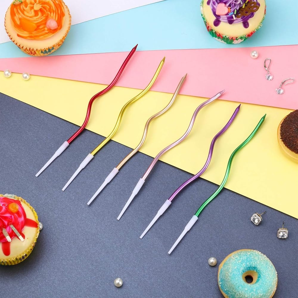 Curved Cake Candles – Pack of 6 | Decorative Birthday & Wedding Cake Toppers | Stylish Celebration Candles (Random Colors)