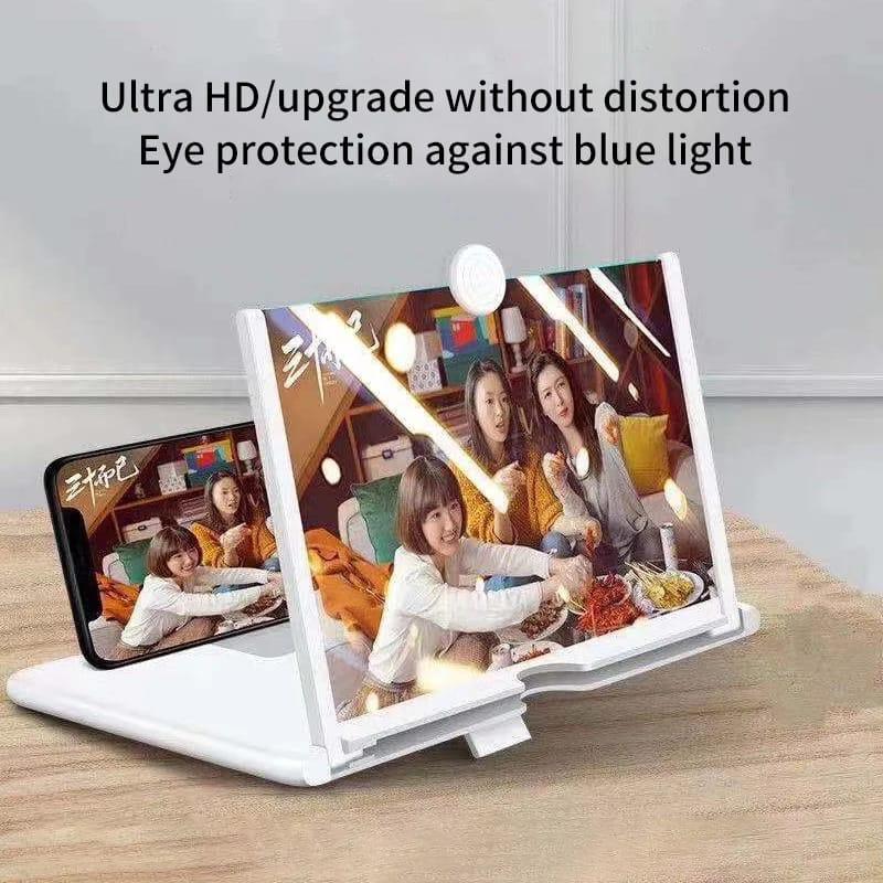 Portable screen magnifier for mobile phones, enhances viewing size for videos, movies, and reading with clear display.