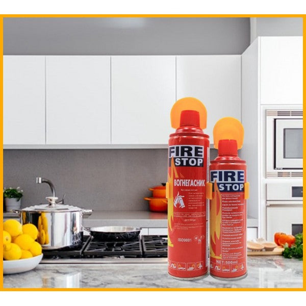 Portable 500ml foam fire stop spray for home, kitchen, car, and office emergency safety and fire protection.