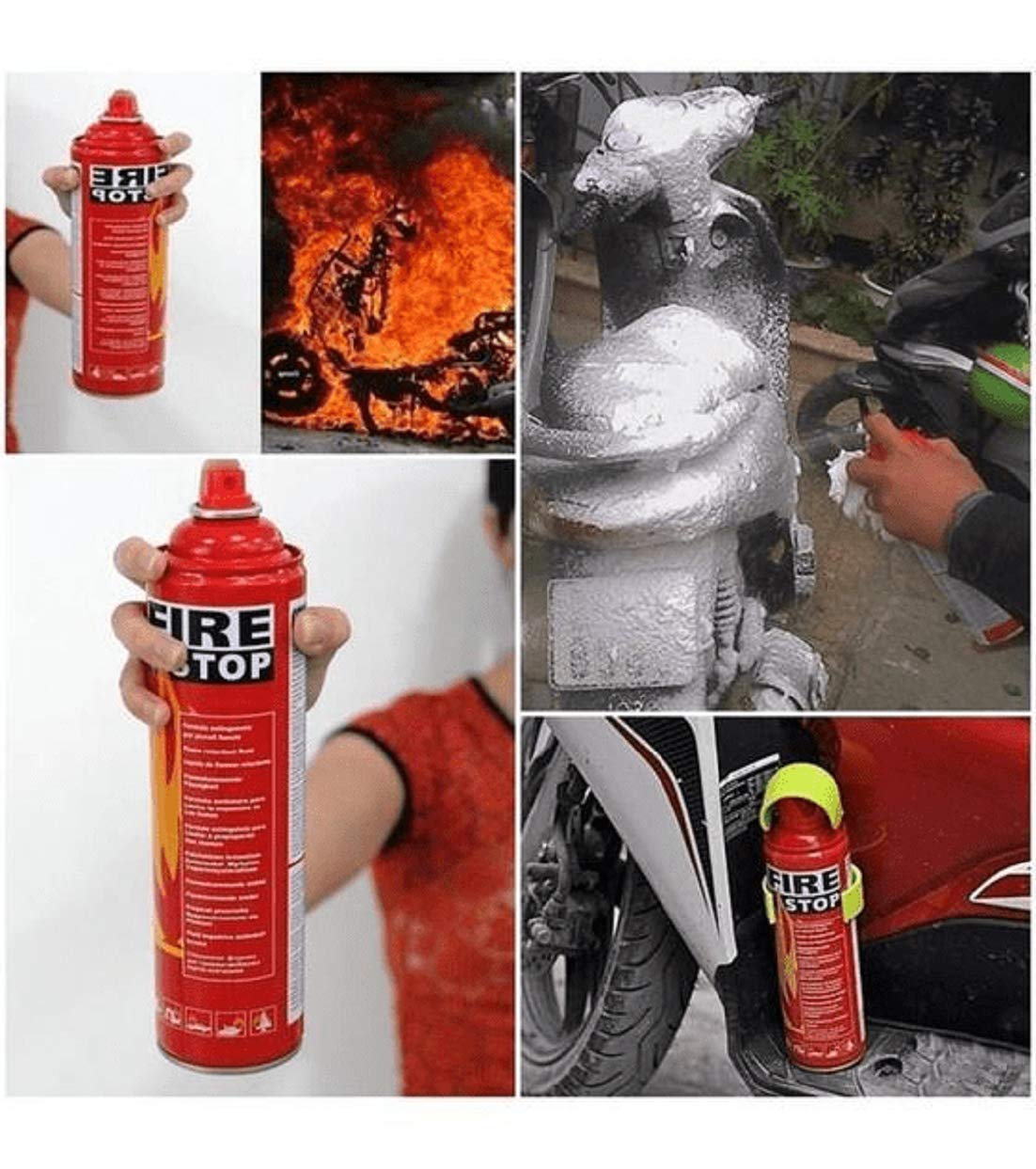 Portable 500ml foam fire stop spray for home, kitchen, car, and office emergency safety and fire protection.