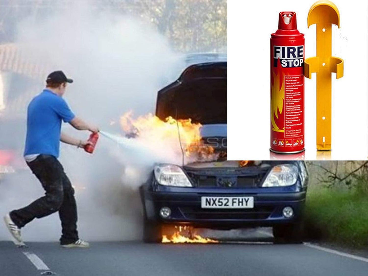 Portable 500ml foam fire stop spray for home, kitchen, car, and office emergency safety and fire protection.