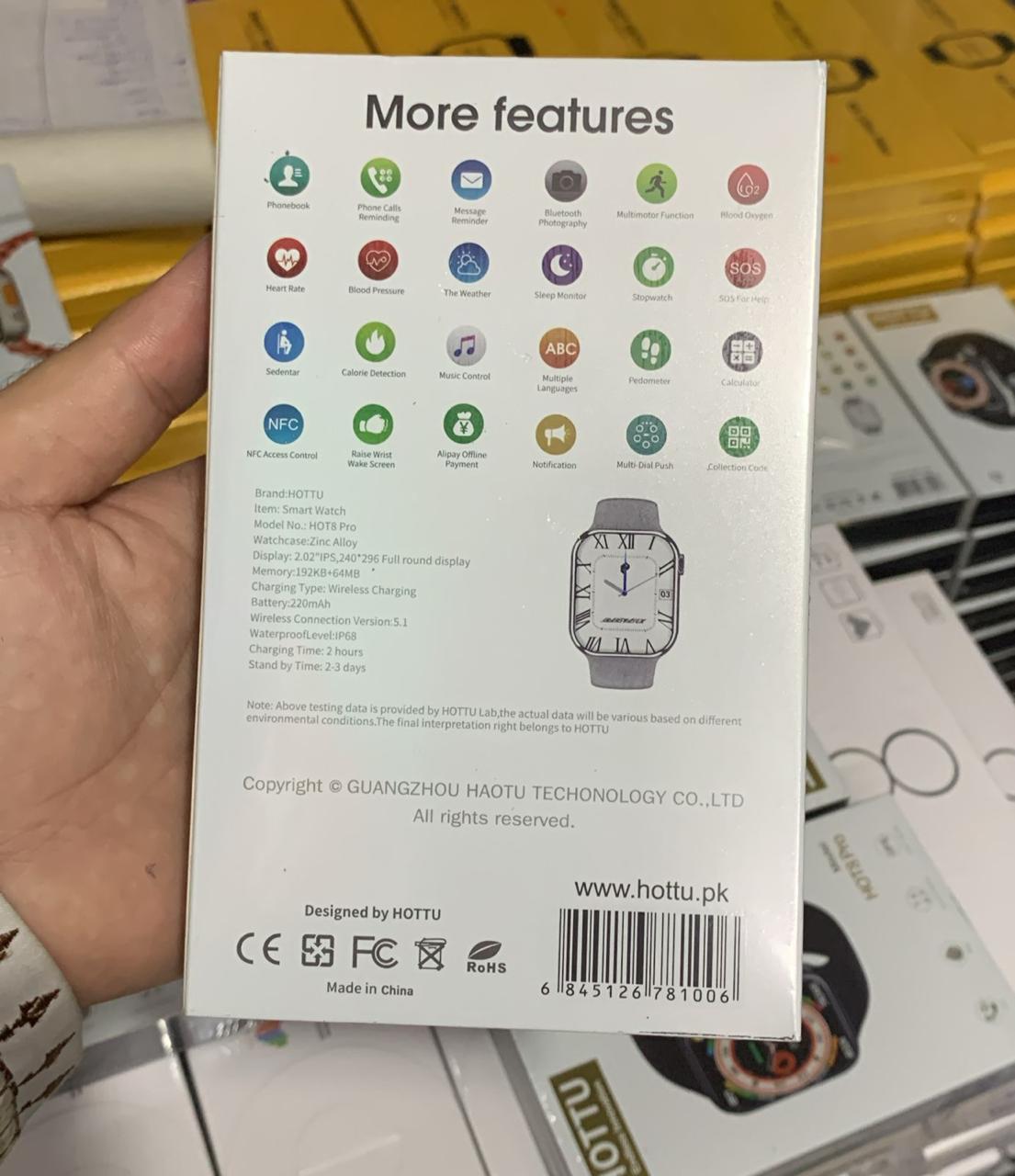 HOTTU Hot 8 Pro Smart Watch Ð 2.02Ó HD IPS display, water-resistant, heart rate monitor, music control, Android compatible