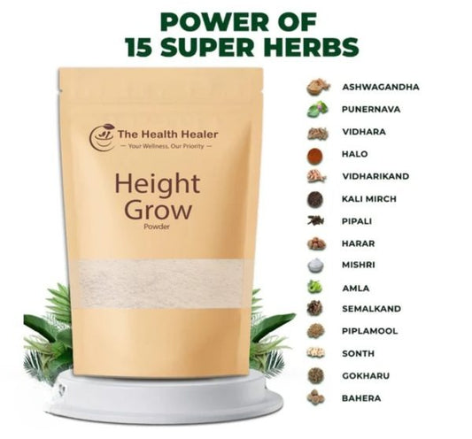 The Health Healer Height Grow Powder 70g, natural herbal supplement supporting growth, bone health, and daily wellness