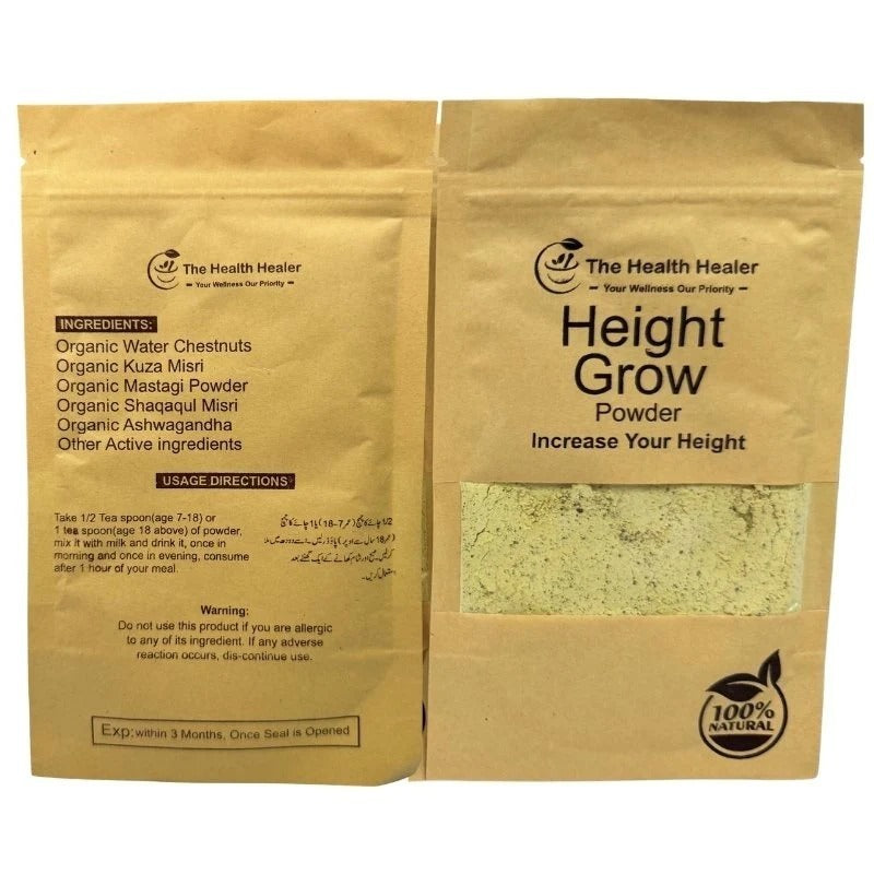 The Health Healer Height Grow Powder 70g, natural herbal supplement supporting growth, bone health, and daily wellness