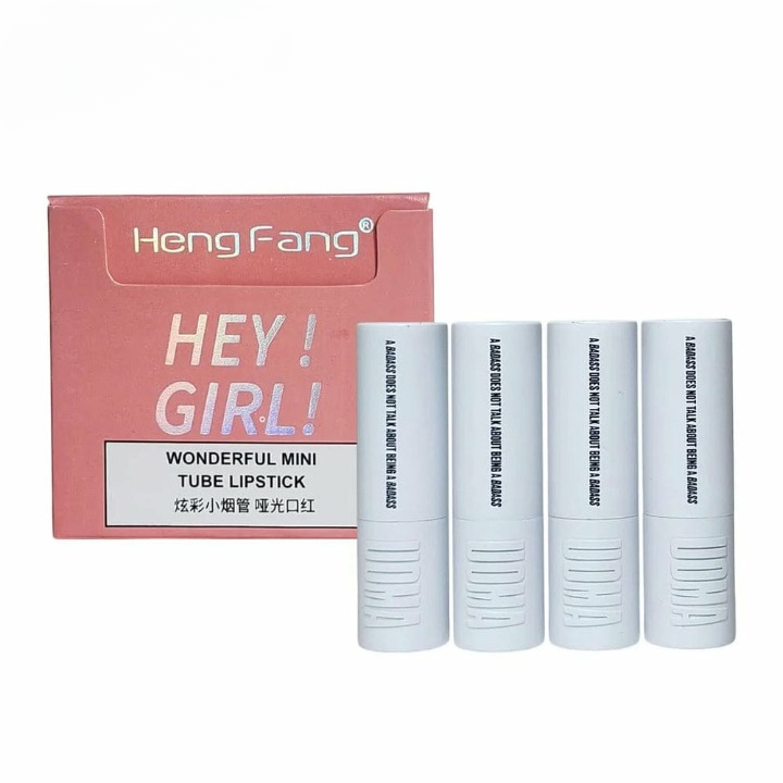 HengFang Hey Girl mini velvet matte lipstick set of 4 shades, highly pigmented, lightweight, travel-friendly, gift-ready.